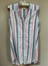 Cloth & Stone Womens Multicolor Striped Sleeveless Linen Blend Shirt Dress Small