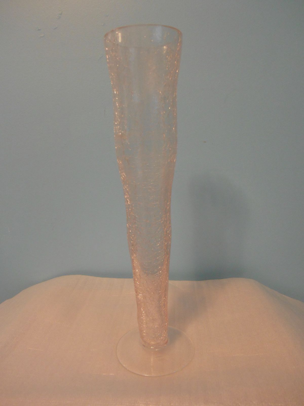 CRACKED ICE LOOK PALE PINK 14" TALL GLASS VASE eBay