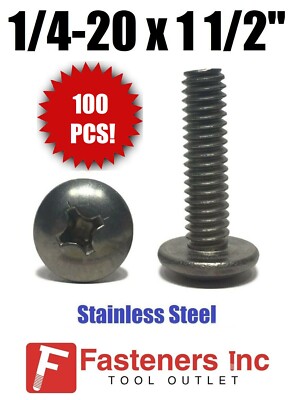 (Qty 100) 1/4-20 x 1-1/2'' Machine Screws Phillips Truss Head Stainless Steel