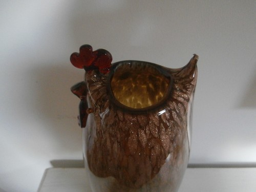 ROOSTER ART GLASS VASE AMBER GLITTER GLASS TALL VASE CHICKEN DESIGN HAND BLOWN - Picture 6 of 19
