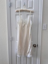 Vintage Sears Ivory Nylon Slip Dress Lace Trim Embroidered USA Size 34 Nightgown