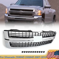 For 2007-2010 Chevy Silverado 2500 Hd 3500 Hd Chrome Grille Black Square Mesh