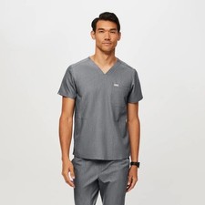 Men’s Chisec Three-Pocket Scrub Top in Graphite Gray.