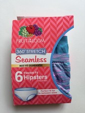 Fruit of the Loom Hipster Girl 10/12 Seamless Underwear 6 Pack Flexible Fit
