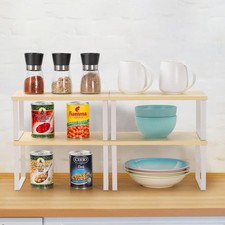 4 Pack Expandable Counter Organizer Kitchen Spice Racks Wood Storage Rack White