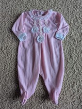 Vintage 90s Terry Baby Girl 0-3 Months Pink Bows Lace Sleeper Boho Preppy Baby