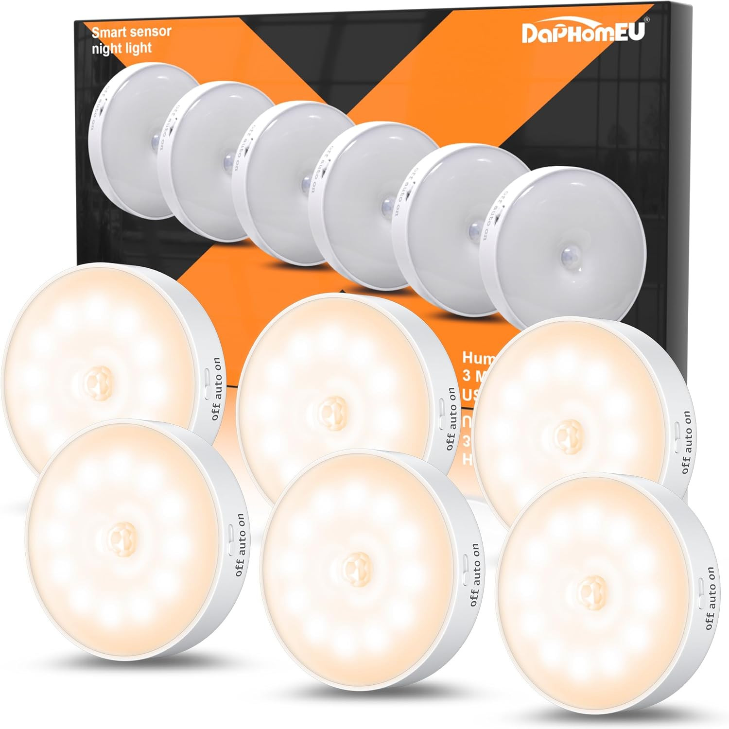 Luci Notturne LED Eleganti - Set 6 Pezzi Ricaricabili con Sensore