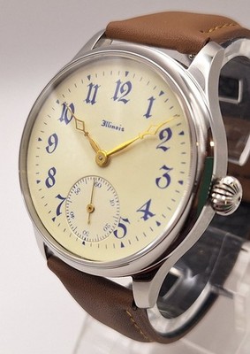 Illinois 12s Pocket Marriage 44mm SS Wrist Watch 17 Jewel Blue Enamel Dial, 1920