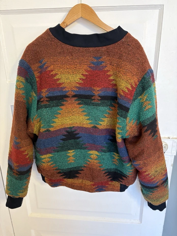 Vintage Pioneer Wear Wool Southwestern Bomber Jacket Men's Large Full Zip - Image 3 of 4