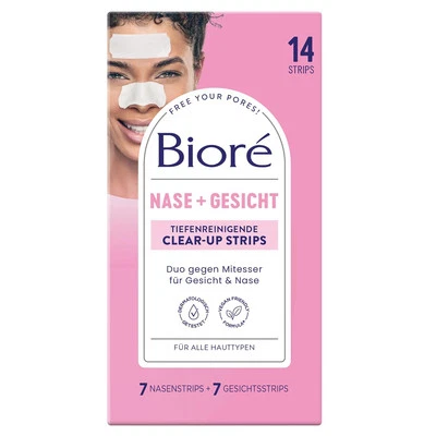 BESUCHE DEN BIORÉ-STORE Biore Tiefenreinigende Clear-up Strips - 1 x 14 Stück - Gesicht (7 Strips) und