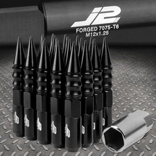J2 ENGINEERING 7075 ALUMINUM M12X1.25 20PC 123MM SPIKED CAP LUG NUT W/KEY BLACK