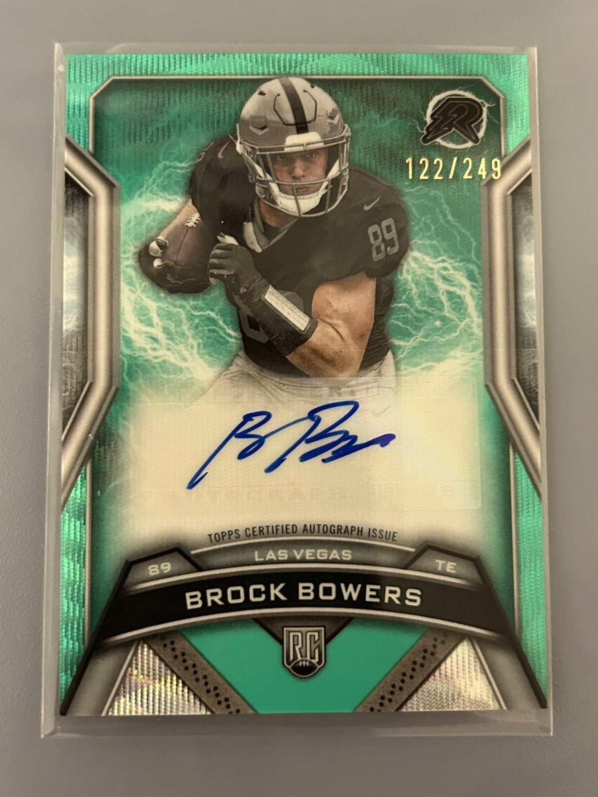 2024 Topps Resurgence Brock Bowers Rookie Signature Aqua Surge RC Auto #201/249