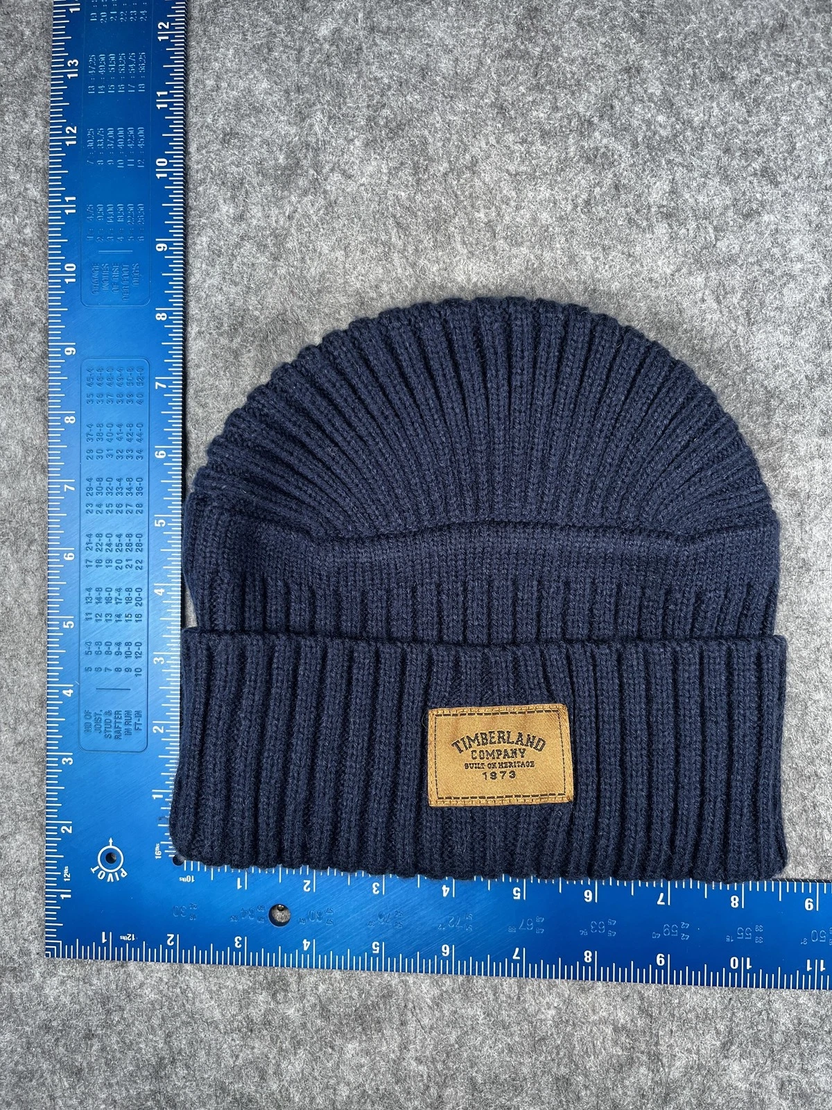 Timberland Hat Beanie Mens One Size Blue Knit Cuffed Patch Logo Winter Warm