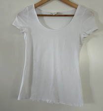 H&M Damen Basic T-Shirt Weiß Kurzarm Rundhal...