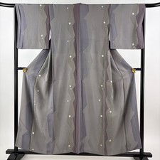 JAPANESE KIMONO FINE PATTERN GRAY 156.5cm 5 ft 2 in PURE SILK B0593