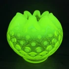 Fenton Baby Coinspot Crimped Rose Bowl Vase 4" Vaseline Uranium Topaz Opalescent