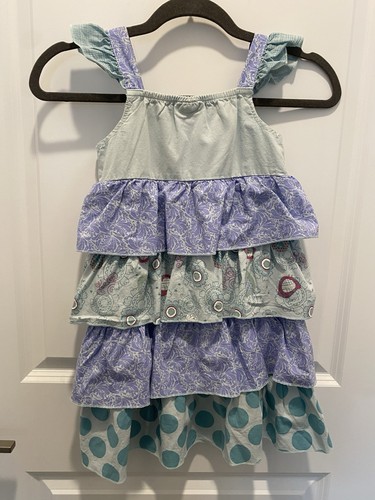 Naartjie Girls Size 6 Tiered Dress Blue White Purple Polka Dots Sleeveless Large - Picture 6 of 11