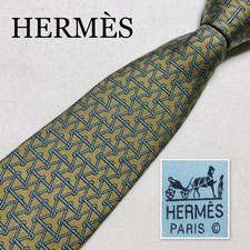 Item HERMES Tie Rope Triangle Pattern 100 Silk Made in France Green x Blue Gray
