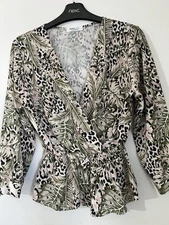 Mira & Co Green/Pink Leopard Print Wrap Top Size 12-14