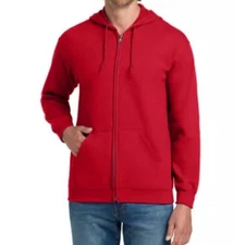 Red Medium Full Zip Fleece Hoodie Sweatshirt – Unisex, Long Sleeve, Plain