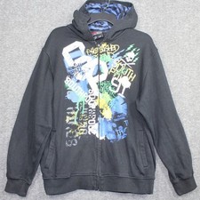 Vtg Southpole XL Mens Graffiti Grunge Hoodie Full Zip Sweatshirt Black Y2k