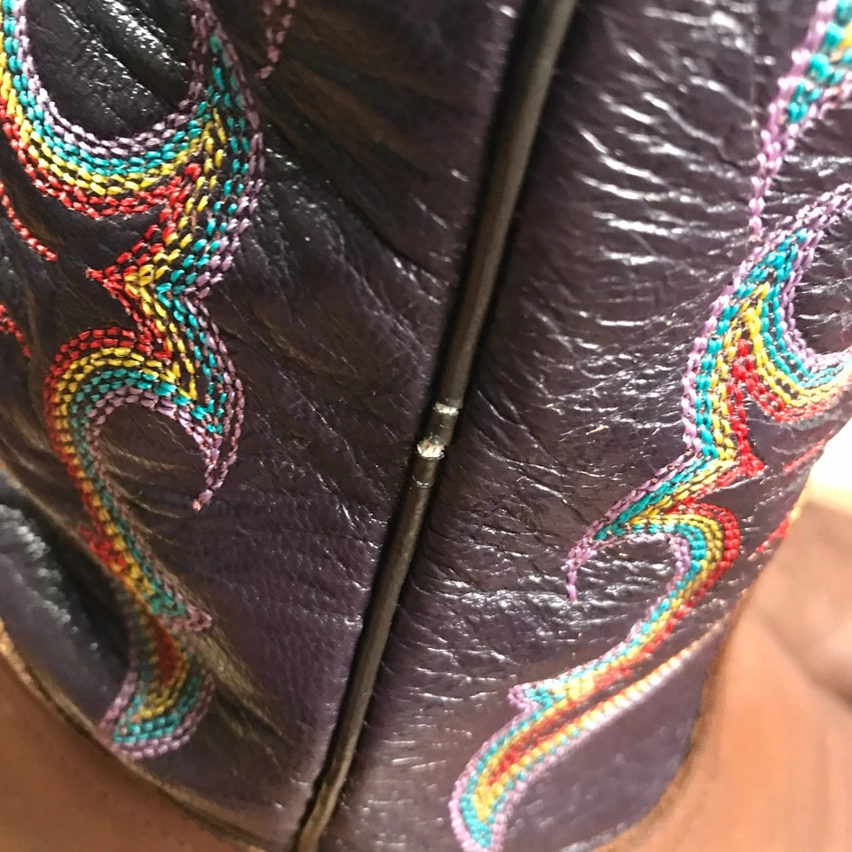 Botas occidentales de mano Nocona Ranch para hombre 8D púrpura crujiente cuero de cabra/vaca amueblado Foto 3 de 4