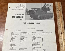VTG 1970 U.S Army Fact Sheet Air Defense 1: The Chaparral Missile Spec Sheet