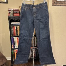 Eddie Bauer women's dark wash Jeans zip flare leg 5 pockets Size 10 Special Dye