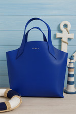 NEW FURLA Jucca Blue Leather Small Tote Bag/Open Top Tote AUTHENTIC FURLA BAG