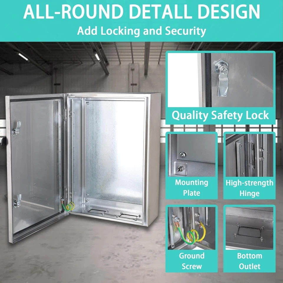 Caja eléctrica de acero inoxidable 304 24 x 24 x 12 4 caja de montaje en pared IP66 Foto 3 de 4