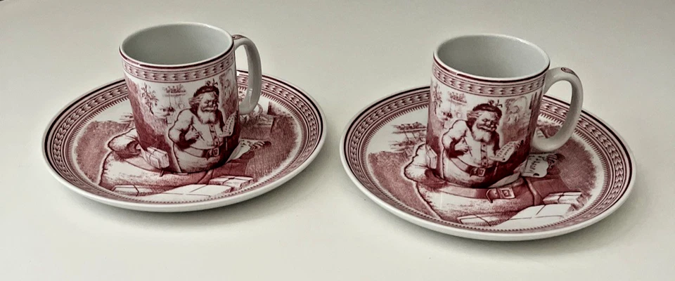 Spode Saint Nick Plate Mug Set x2 Williams Sonoma Red England Christmas 2004 - Image 2 of 4