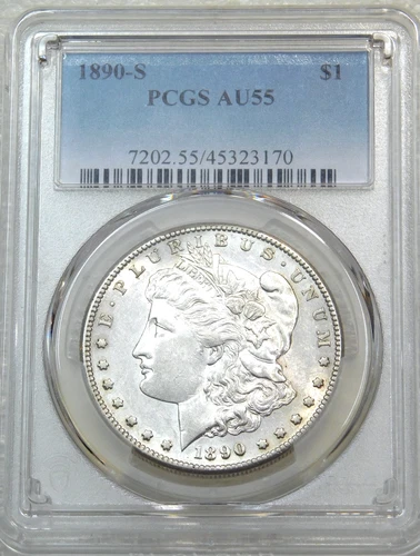 1890-S Morgan Silver Dollar PCGS AU55 Bright Luster PQ New Holder #Y19K