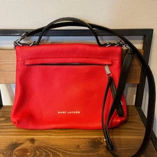 MARC JACOBS Red Leather Shoulder Bag with Adjustable Strap Authentic