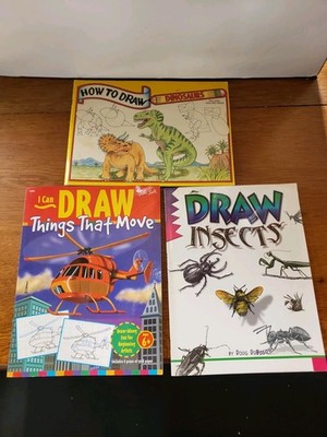 Lot of 3 Softcover Books Draw Insects , Dinosaurs, Things That Move