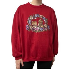Vintage Sweater Sweatshirt Cat Kitty Animal Kawaii Dainty Grandma Size XL