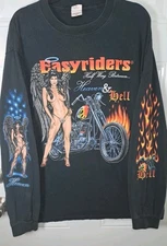 Vintage Easyrider Half Way Between Heaven & Hell Long Sleeve Shirt Black Size XL