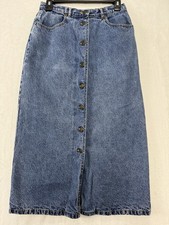 Vintage Eddie Bauer Women's Button Down Flannel Lined Denim Skirt Size 4 Petite
