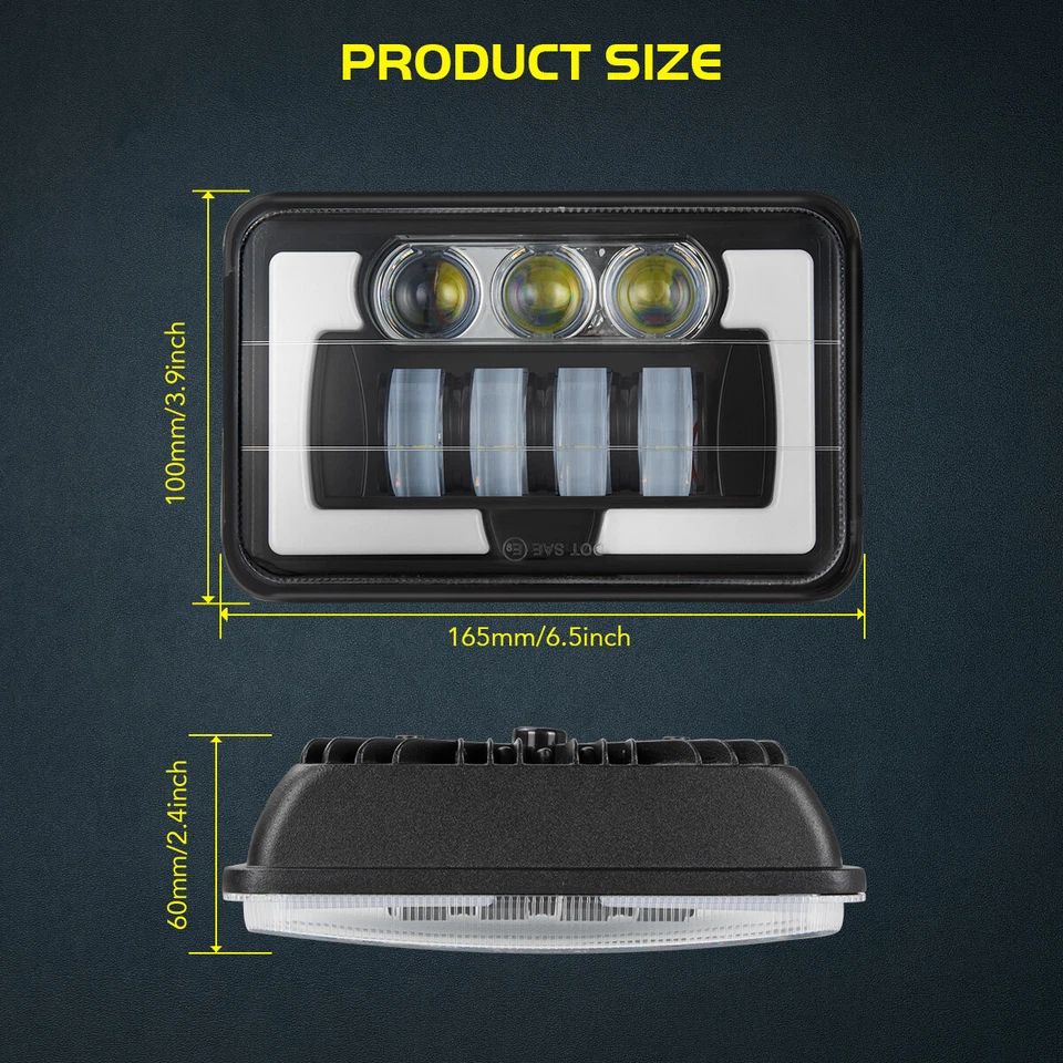 4PCS 4X6" LED Headlights Hi/Lo Sealed Beam For Chevrolet R3500 PICKUP 1989-1991 Foto 4 de 4