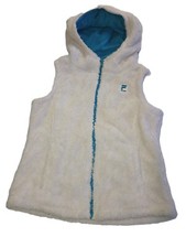 Fila Sport Girl's Hooded Vest Full-Zip Faux Fur Ivory Blue Outdoor Size 7/8 G002