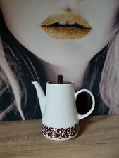THÉIÈRE RÉTRO PORCELAINE CERAMIQUE VAISSELLE BLANCHE ET MARRON VINTAGE