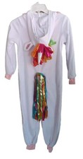 New Unicorn Costume Girls Sz 6-8 Jumpsuit W/Hood Rainbow Mane Tail Halloween