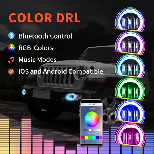 9" RGB Halo LED Headlights 4" Fog Combo for Jeep Wrangler JL Gladiator JT 2018+ - Bild 15 von 19