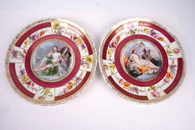 Royal Vienna Set Of 2 Hand Painted Porcelain Figural Plate c