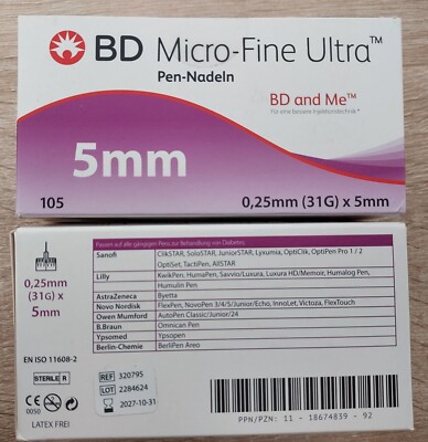 BD Micro Fine Plus Ultra 0,25mmx 5mm (31G),  - 105 Stück pro Packung