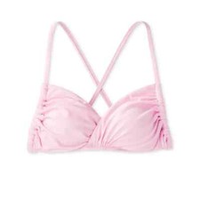 Wild Fable Women's Twist-Front Bralette Bikini Top Light Pink Lurex Small 4-6