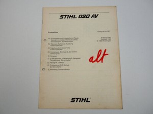 Stihl 020 AV Kettensäge Motorsäge Ersatzteilliste Ersatzteilkatalog 07/1977