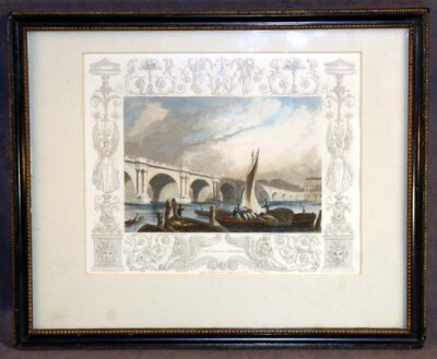Antique Framed 19th Cent Hand Colored Engraving Waterloo Bridge by T ...