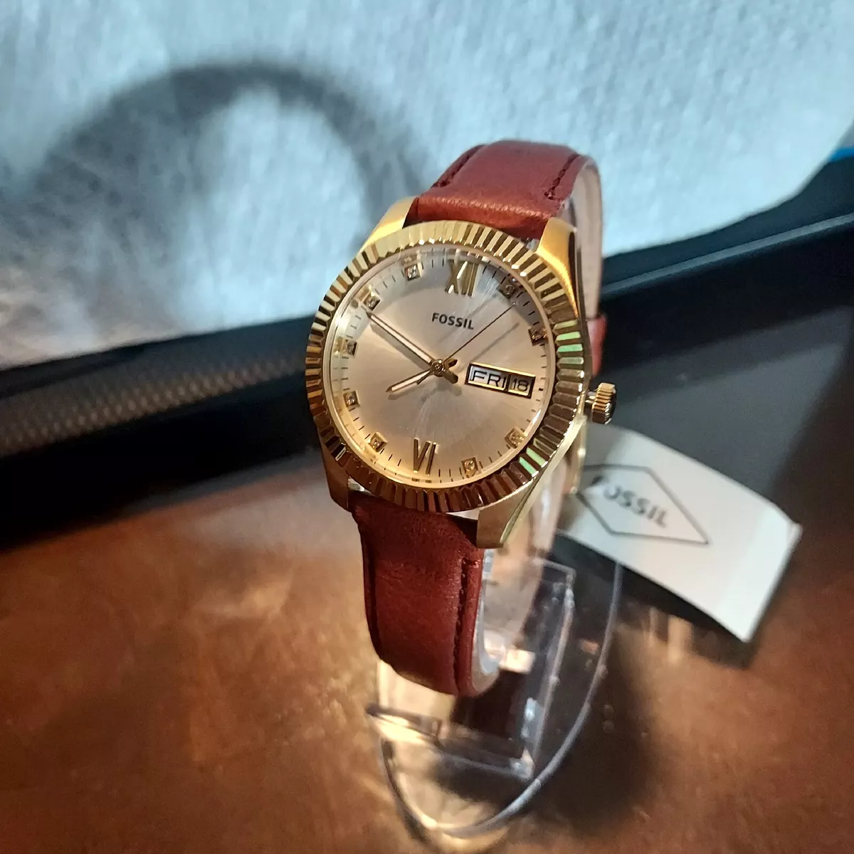 Fossil Scarlette Three Hand Day Date Tan LiteHide Leather Watch