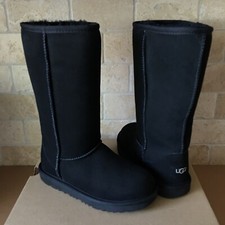 UGG Classic Tall II Black Suede Fur Youth Kid Girl Boots Size 6  Women US 8