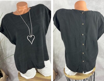 sommer Bluse Shirt TENCELL Italy Knopfleiste hinten washed out SCHWARZ 36 38 40